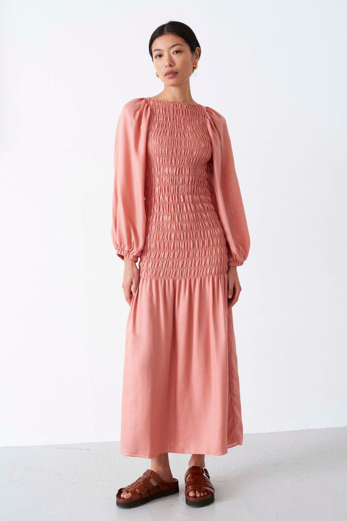 Ariella Dress in Pink, Mother of Pearl. Barbiecore viral fashion trend.